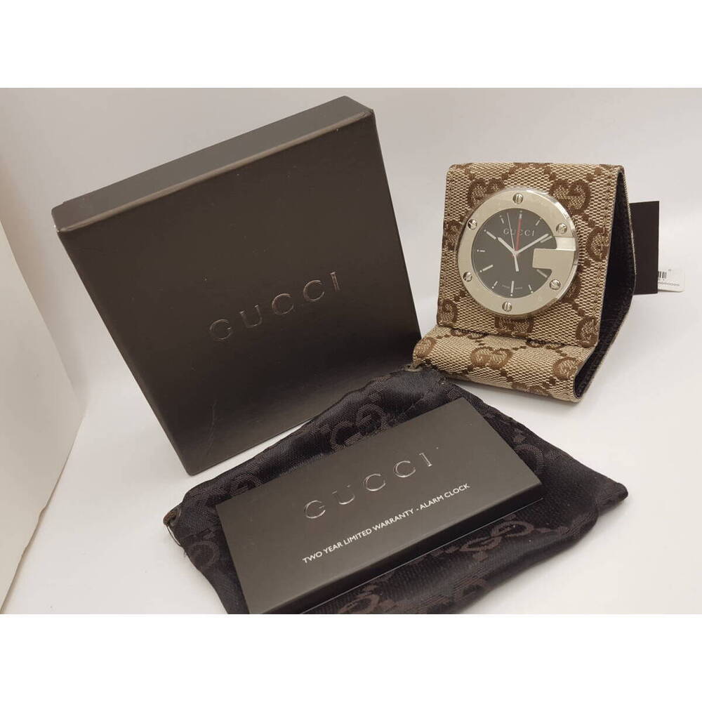 GUCCI Travel Clock GG Canvas Alarm Function Quartz Table